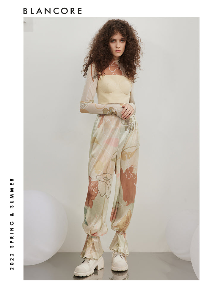 Printed Pleated Trousers