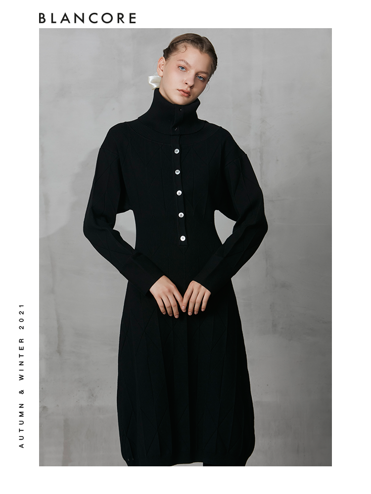 Lapel Slim Waist Knit Dress