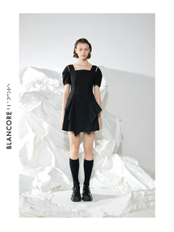 SQUARE COLLAR WAISTED A-SHAPE DRESS