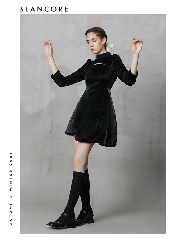 Asymmetrical Shiny PU Leather Cotton Dress With Hollow-Out Detail