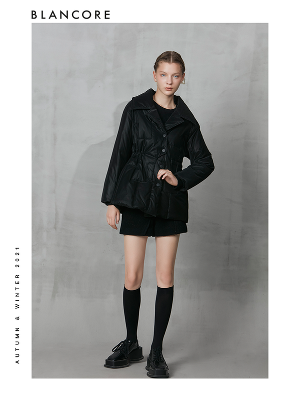 Black Cotton Coat With Deconstructed Placket Detail