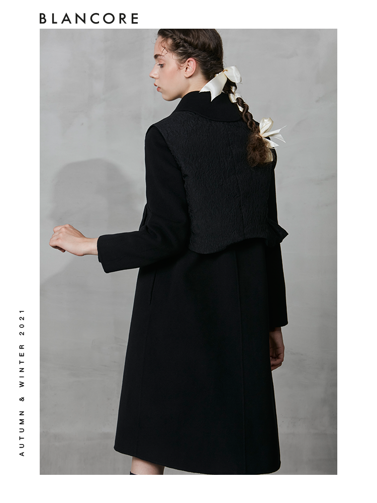 Deconstructed Wool Coat With Detachable Ruffle Vest