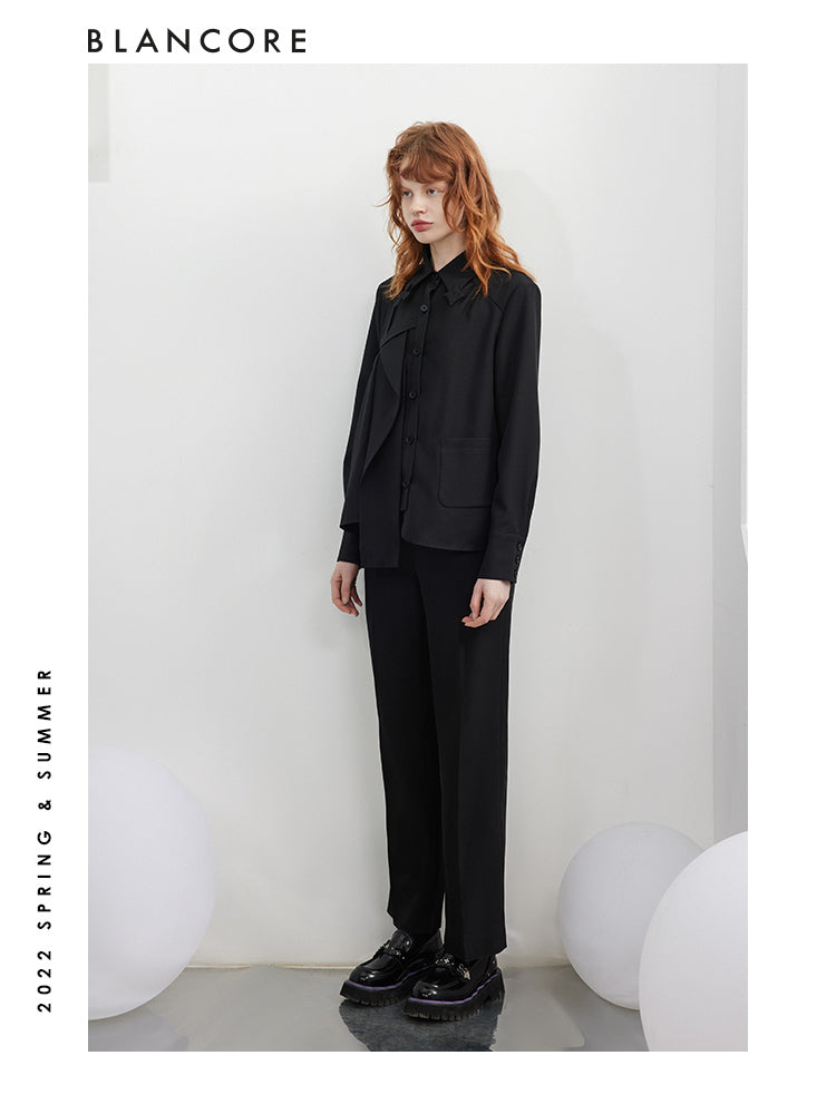 Black Asymmetrical Pleated Blouse