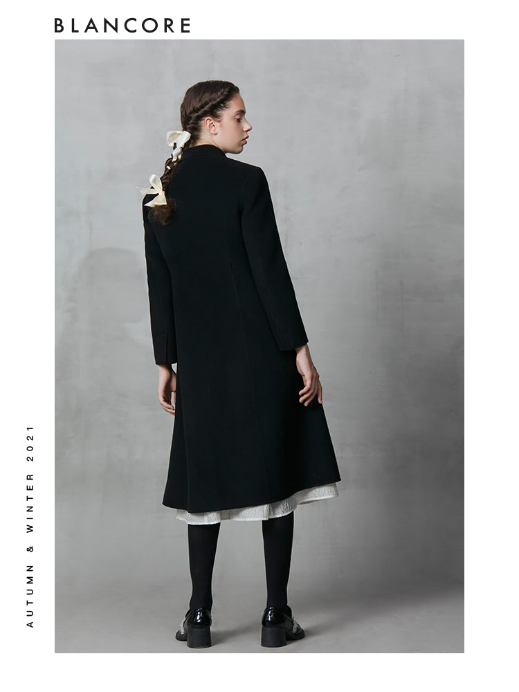 Black Shoulder Pad Coat With Obi Belt