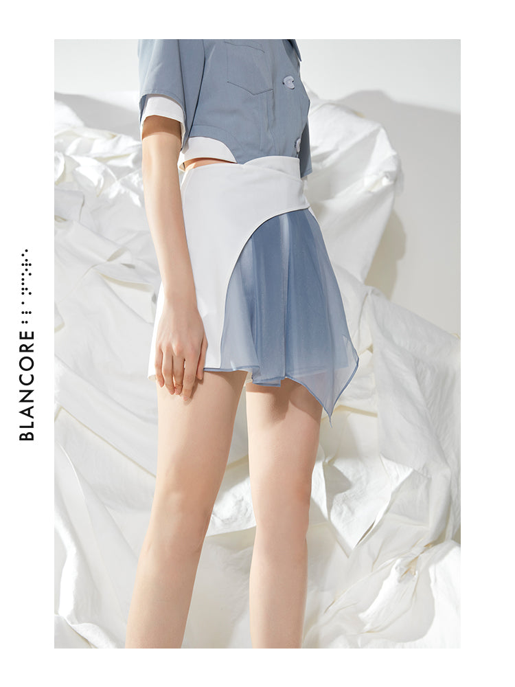 COLOR BLOCK WAIST HOLLOWED-OUT JUMPSUIT