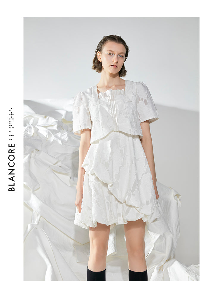 FAKE TWO-PIECE VOLUME TEXTURED DRESS