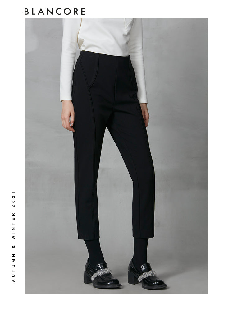 Classic Split Black Slim Straight Pants