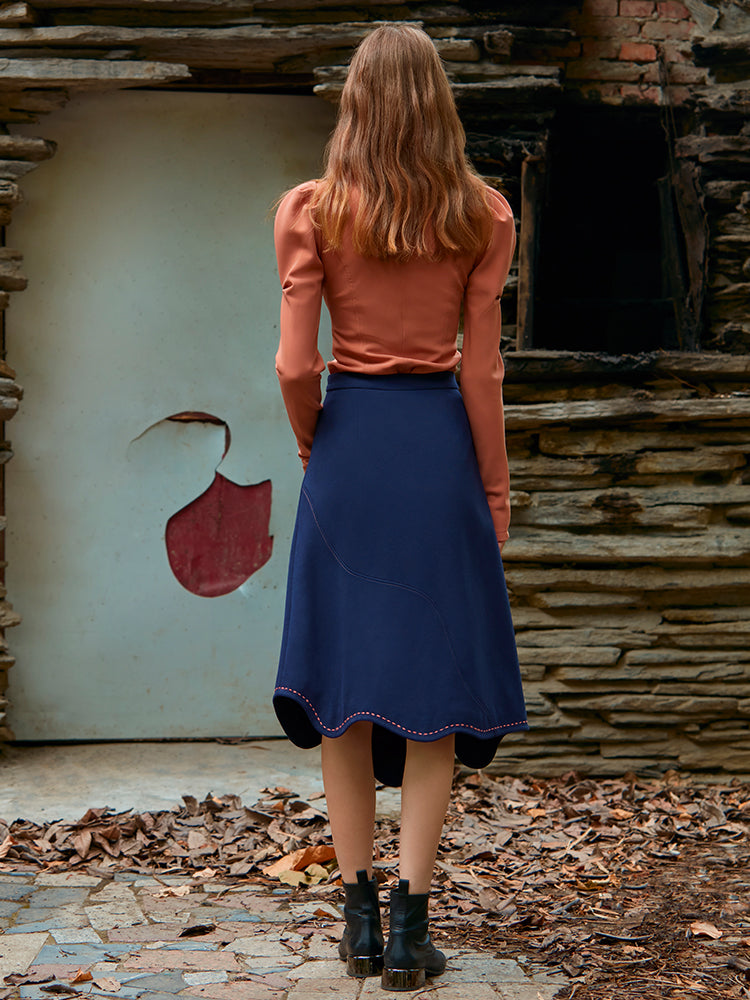 CURVED SPLIT COLOR BLOCK SKIRT