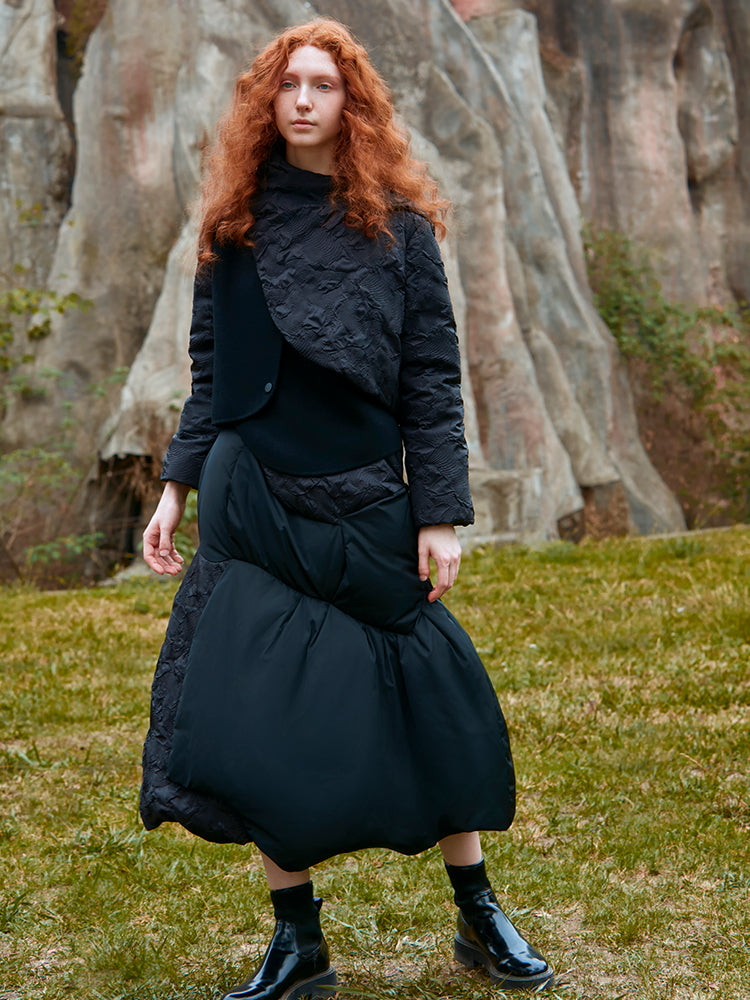 ASYMMETRICAL PANELED WOOL COAT