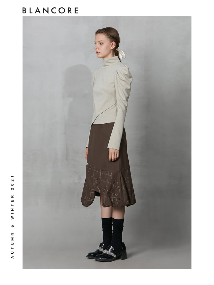 Turtleneck Knit Top With Shoulder Pad Detail