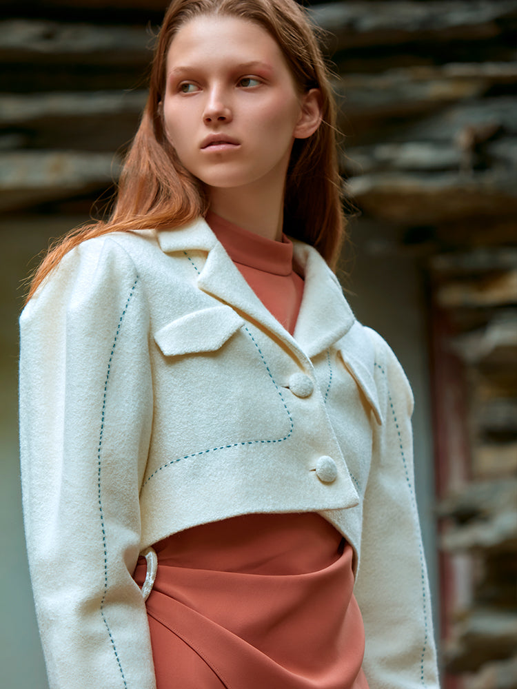 WOOL COAT WITH LAMB SLEEVE