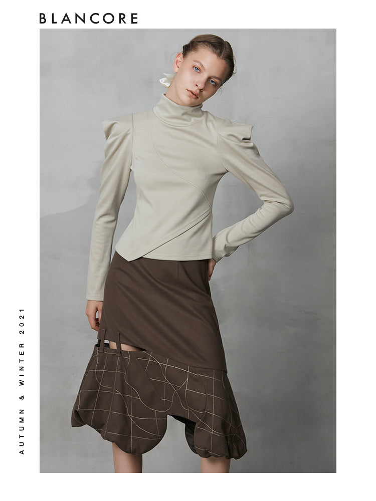 Turtleneck Knit Top With Shoulder Pad Detail