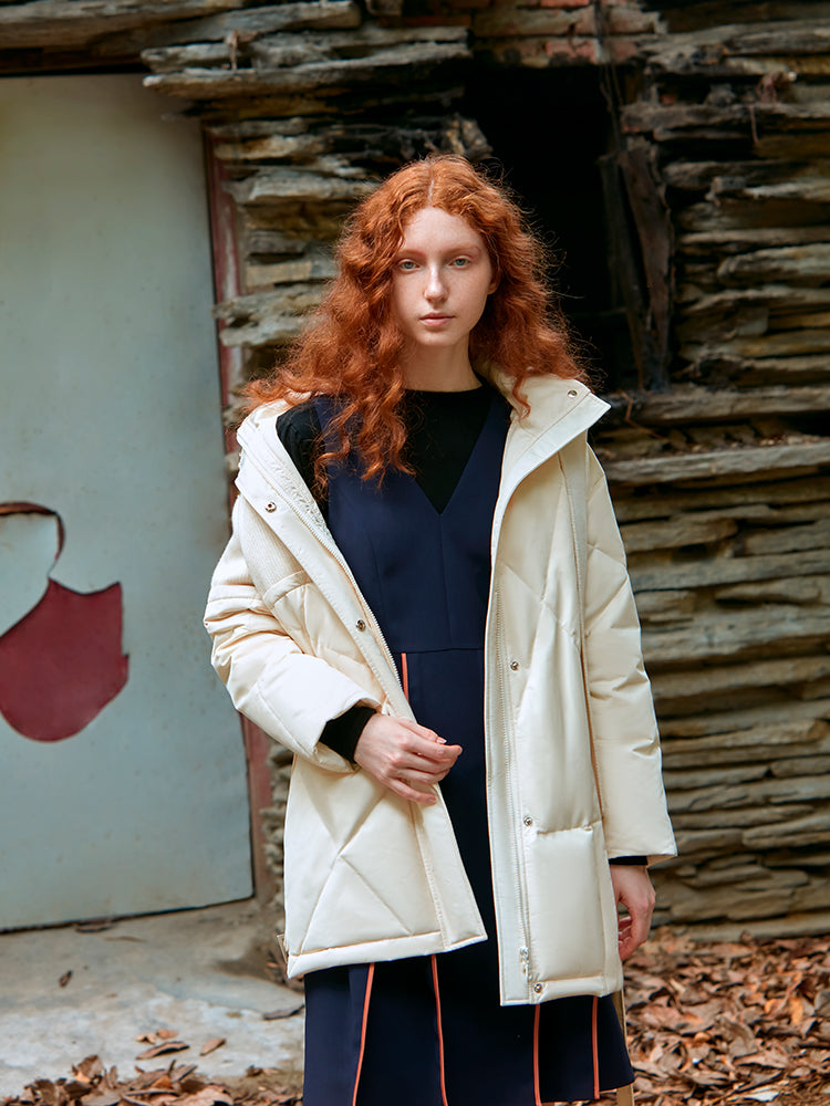 WOOL PANELED PUFFER COAT (WHITE)