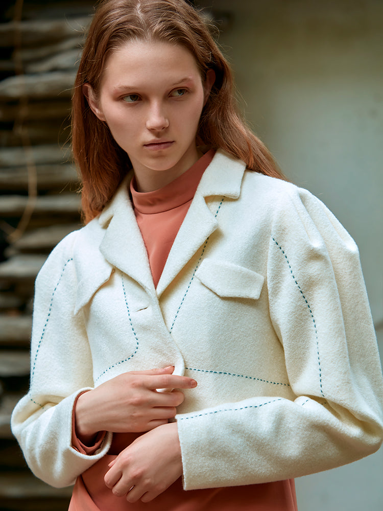 WOOL COAT WITH LAMB SLEEVE