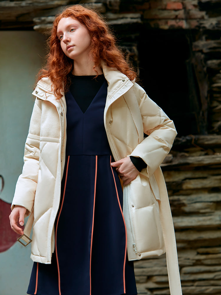 WOOL PANELED PUFFER COAT (WHITE)
