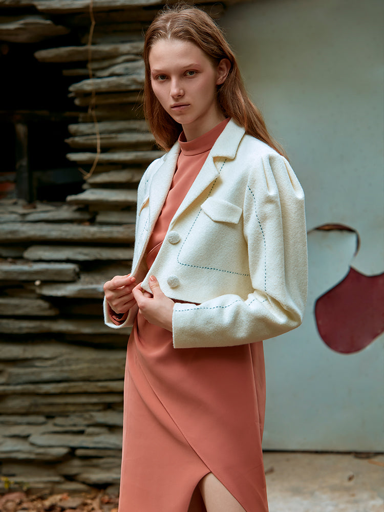 WOOL COAT WITH LAMB SLEEVE