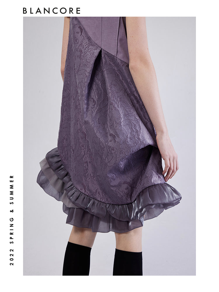 Sleeveless Textured Dress With Ruffle Hem