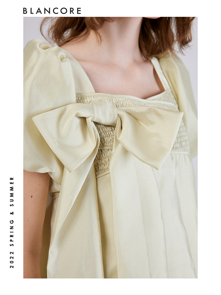 Square-Neck Cocoon Dress With Bow