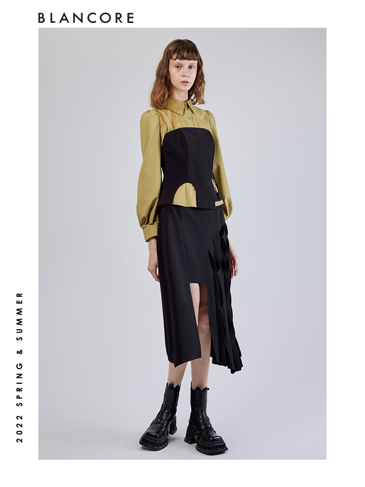 Asymmetrical Cutout Corset Shirt