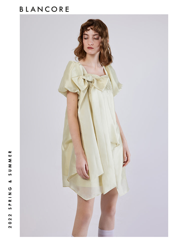 Square-Neck Cocoon Dress With Bow