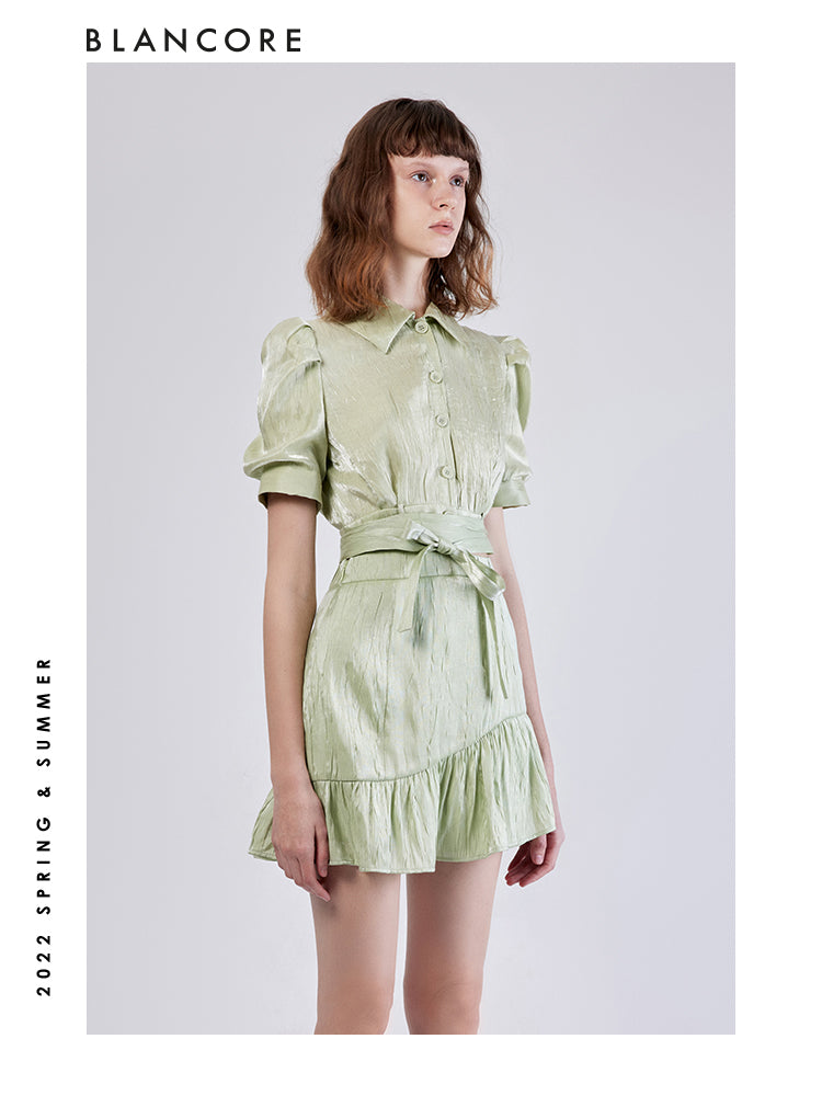 LACE-UP SHIRT WITH PUFF SLEEVE