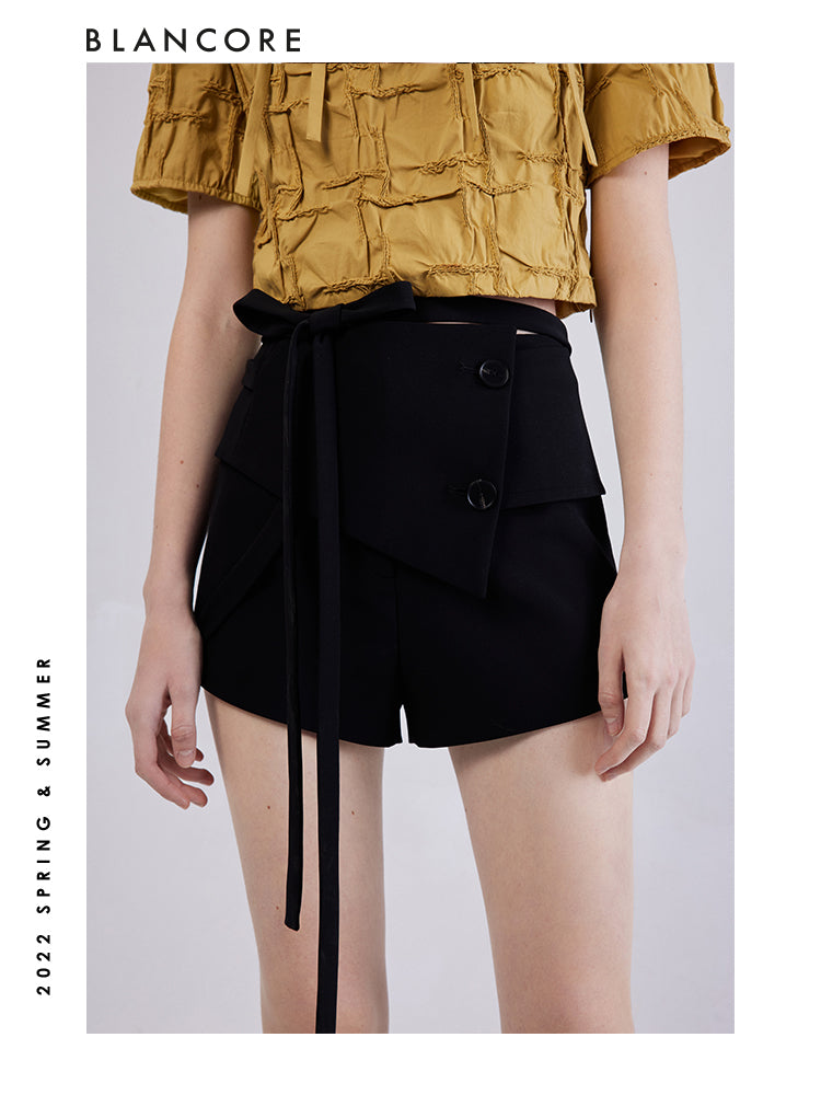 Asymmetrical Shorts With Detachable Waist Belt