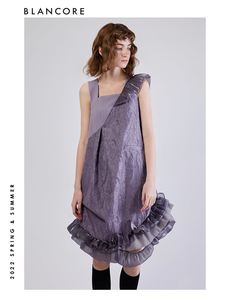 Sleeveless Textured Dress With Ruffle Hem