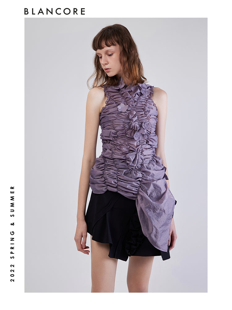 Asymmetrical Ruched Sleeveles Stop