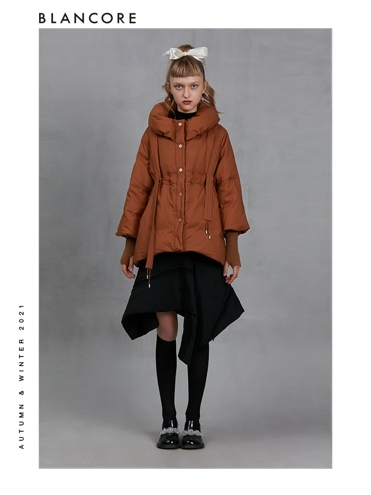 Cocoon Slim Waist Down Puffer With Bubble Collar