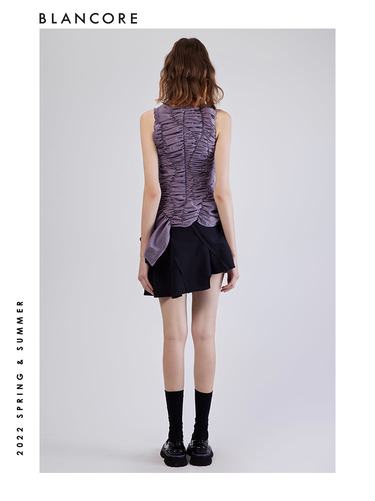 Asymmetrical Ruched Sleeveles Stop