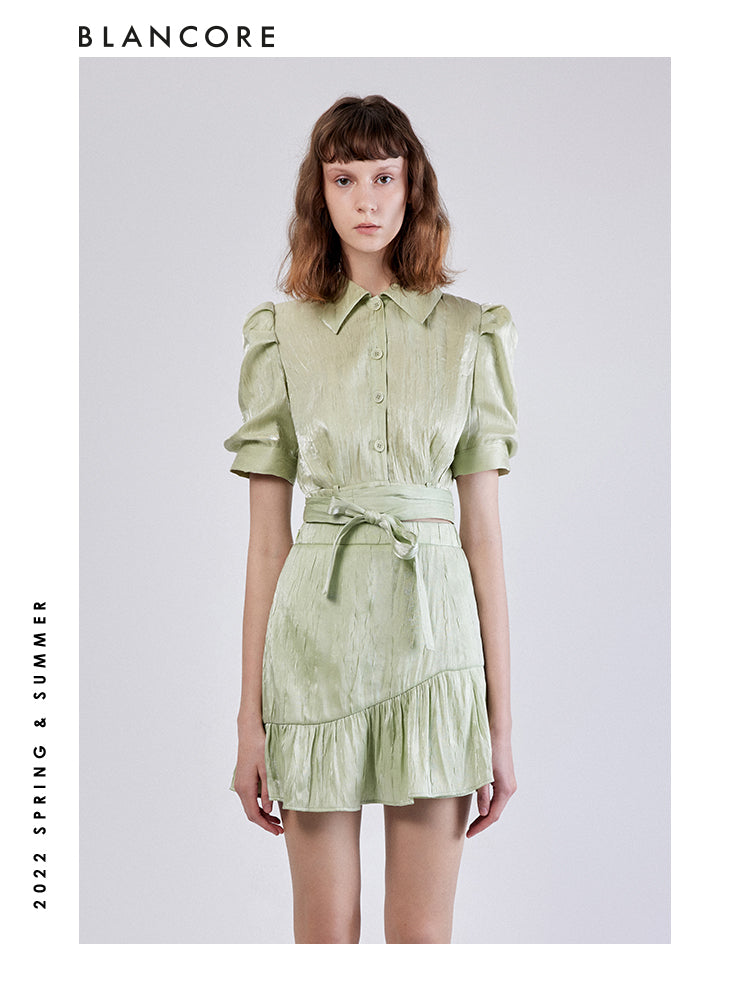 LACE-UP SHIRT WITH PUFF SLEEVE