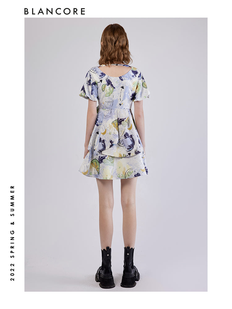 Printed Dress With Asymmetrical Bow