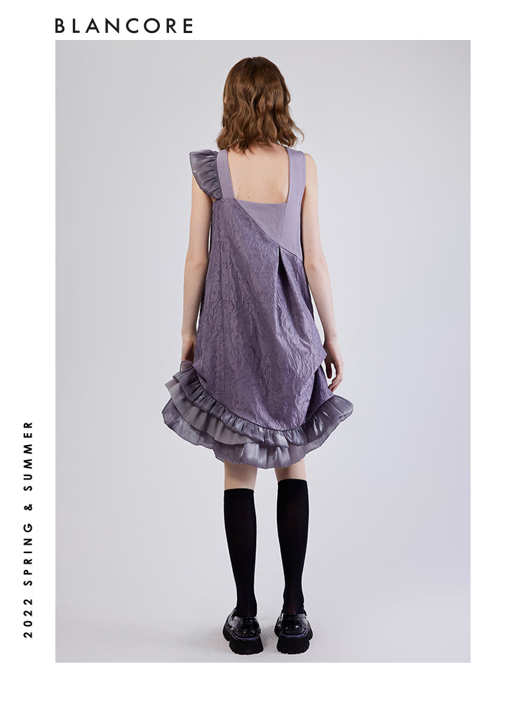 Sleeveless Textured Dress With Ruffle Hem
