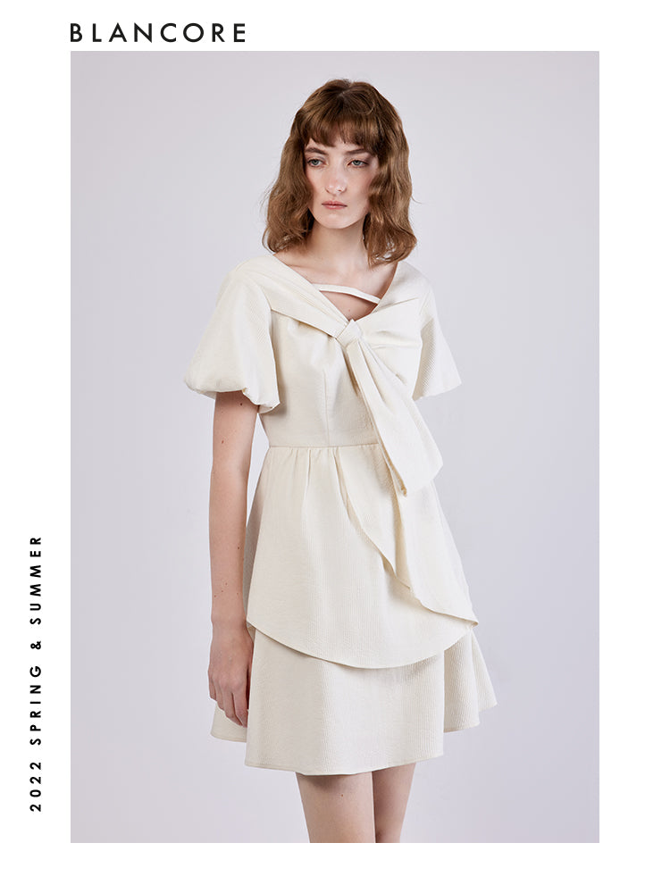Printed Dress With Asymmetrical Bow