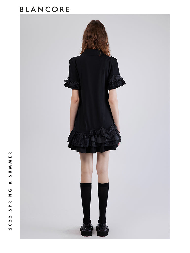 Fake 2-piece Blazer Dress With Mesh Embllished Hem