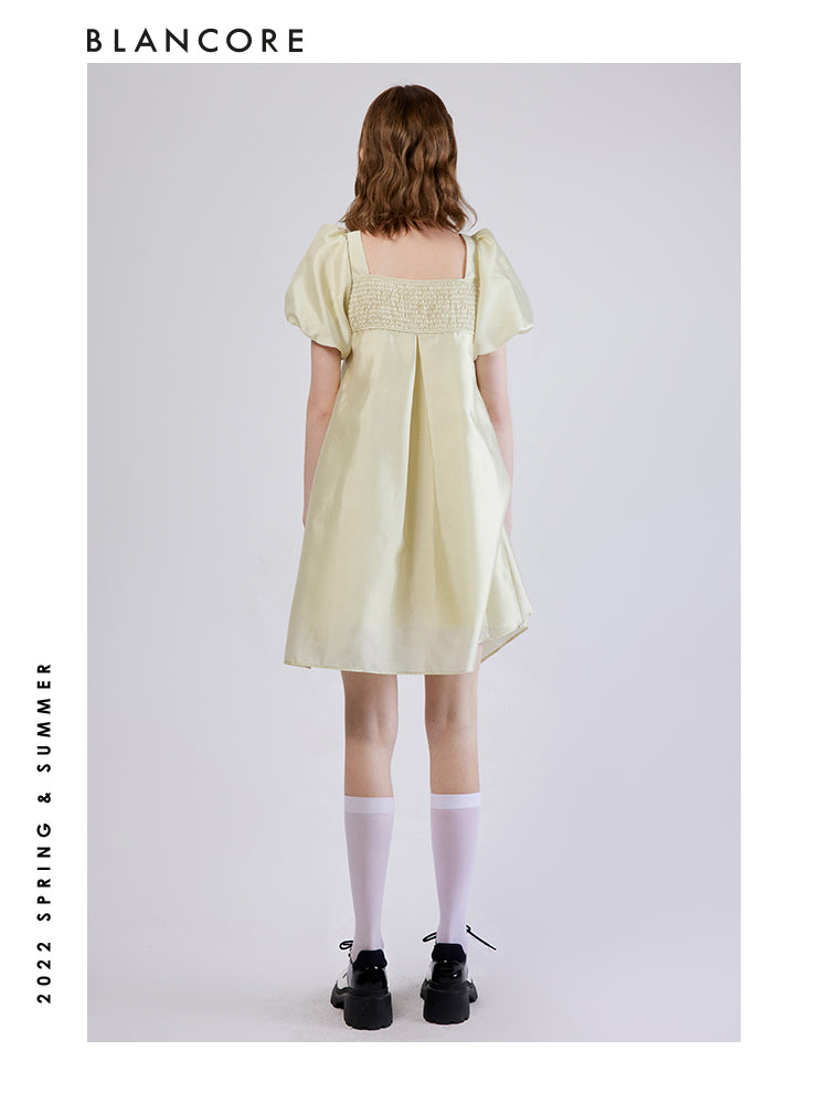 Square-Neck Cocoon Dress With Bow