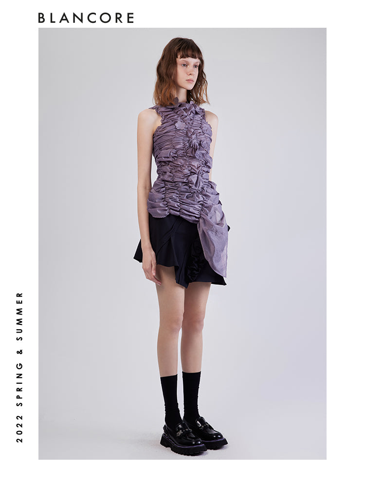 Asymmetrical Ruched Sleeveles Stop