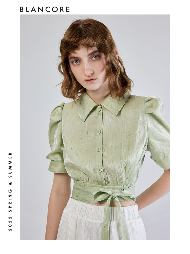 LACE-UP SHIRT WITH PUFF SLEEVE