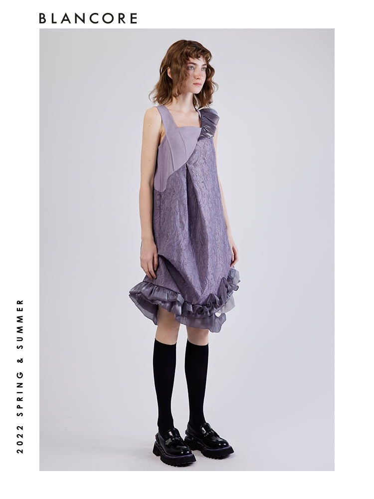 Sleeveless Textured Dress With Ruffle Hem