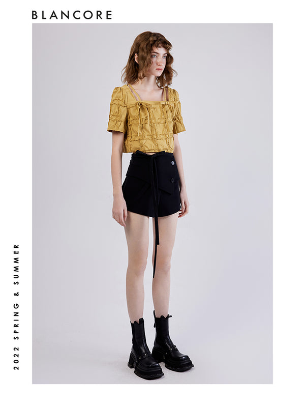 Asymmetrical Shorts With Detachable Waist Belt