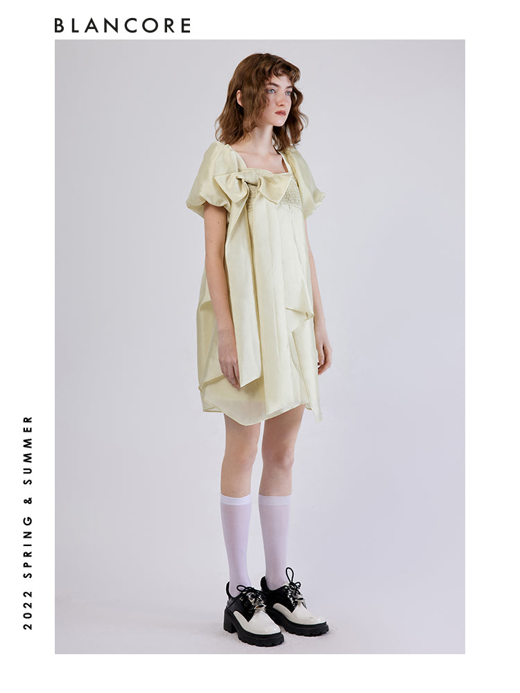 Square-Neck Cocoon Dress With Bow
