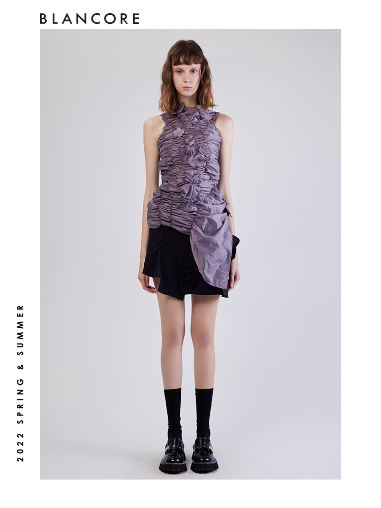 Asymmetrical Ruched Sleeveles Stop