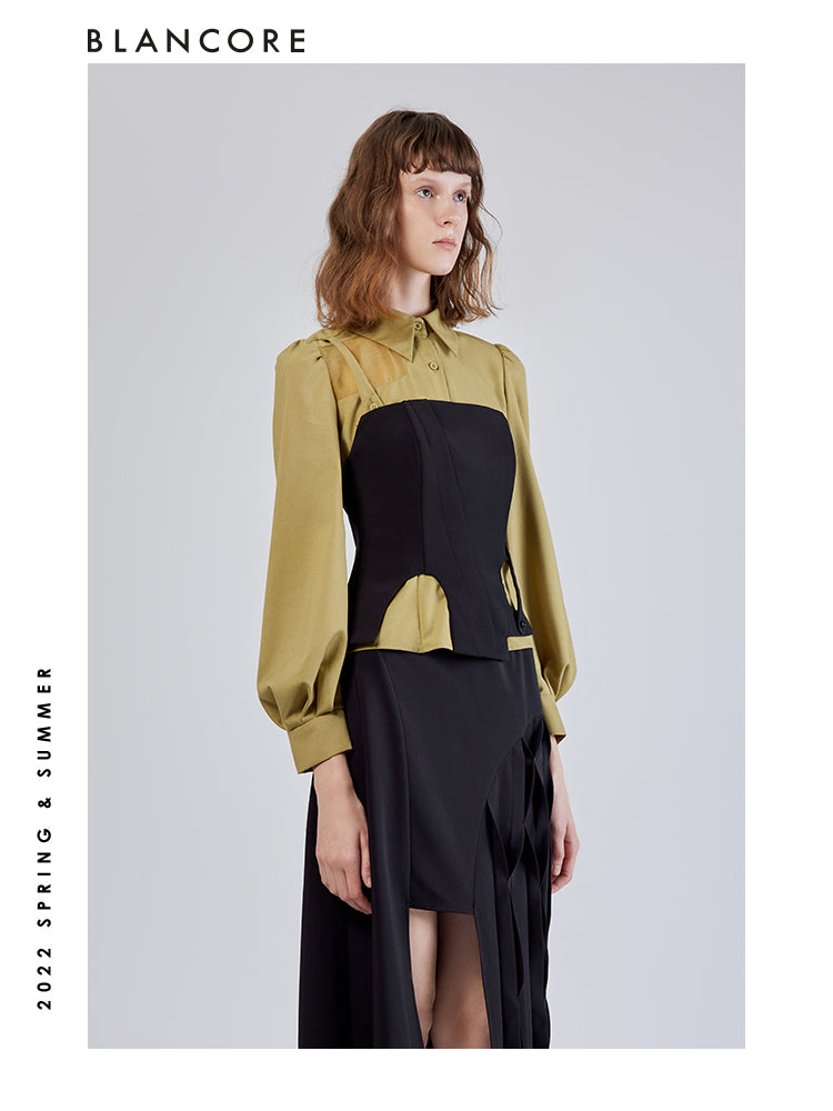 Asymmetrical Cutout Corset Shirt