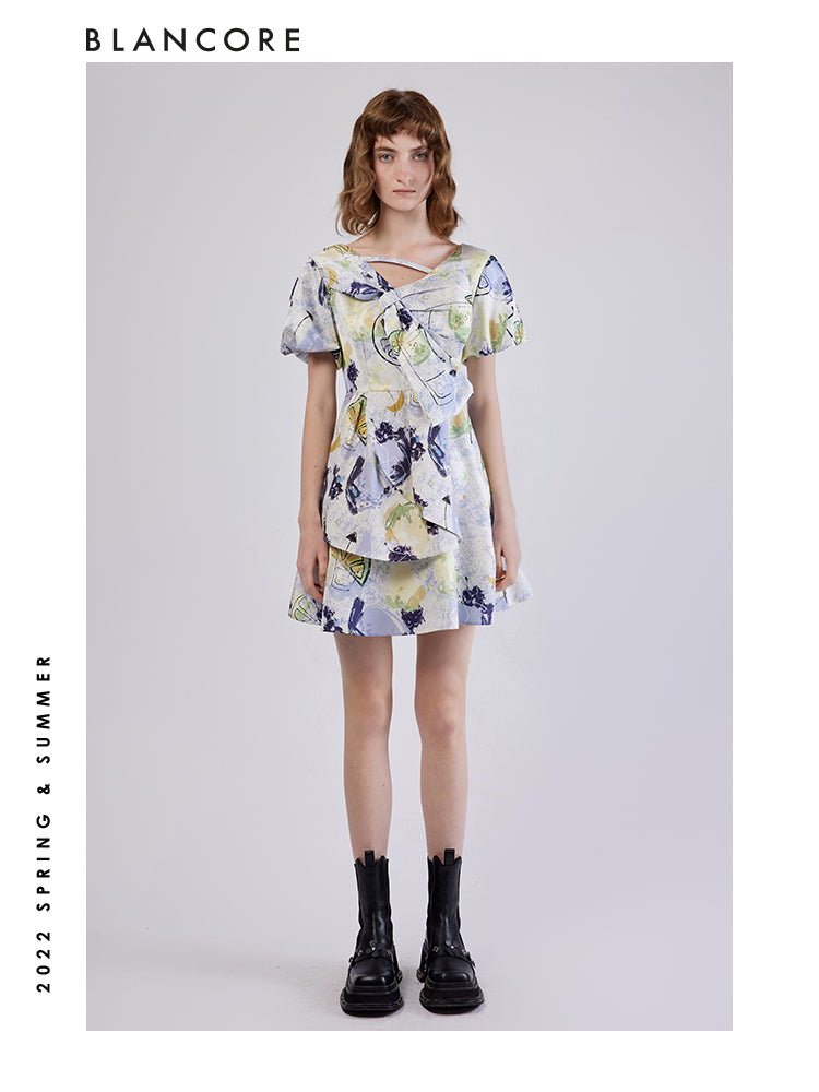 Printed Dress With Asymmetrical Bow