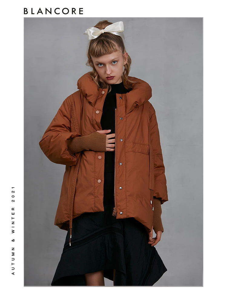 Cocoon Slim Waist Down Puffer With Bubble Collar