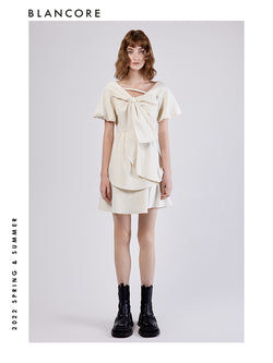 Printed Dress With Asymmetrical Bow