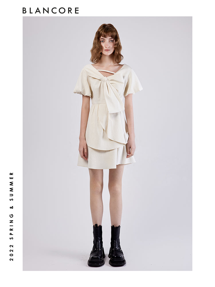 Printed Dress With Asymmetrical Bow
