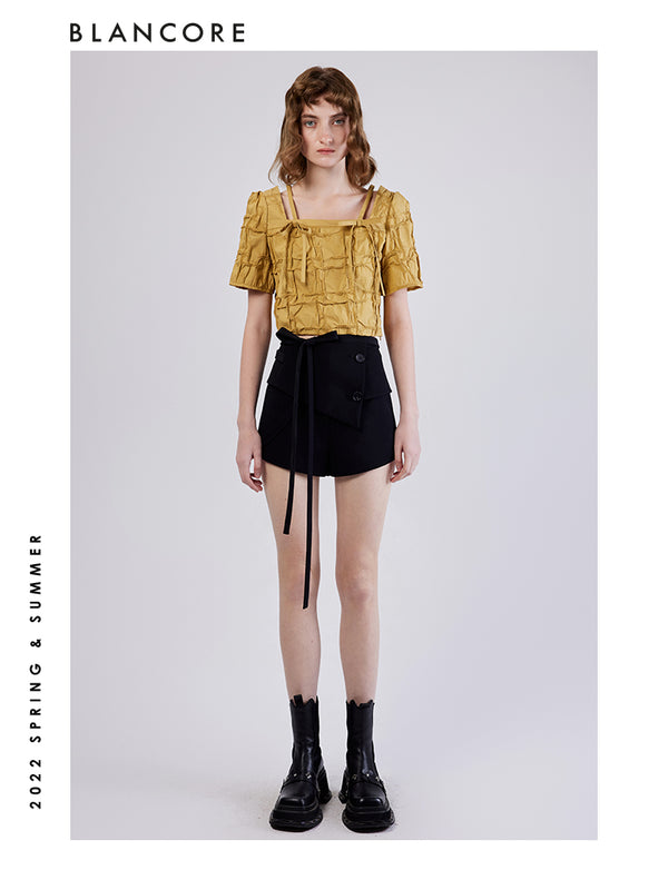 Asymmetrical Shorts With Detachable Waist Belt