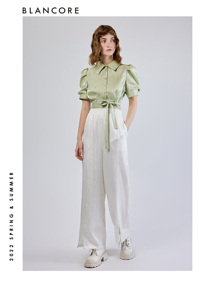 LACE-UP SHIRT WITH PUFF SLEEVE