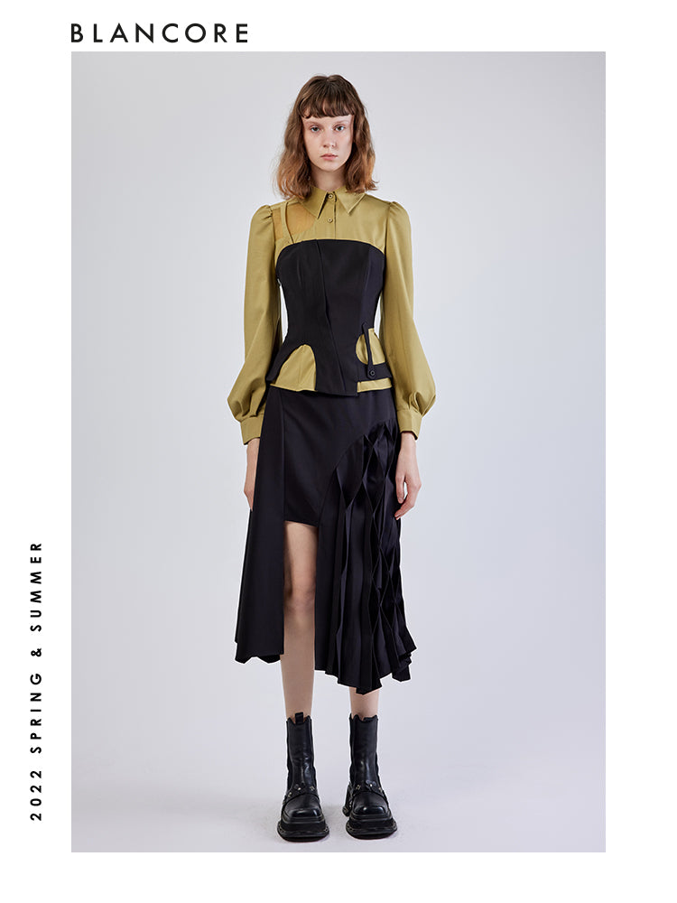 Asymmetrical Cutout Corset Shirt